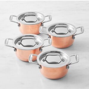WILLIAMS SONOMA *COCOTTES MINI COPPER SET OF FOUR *NWT $189.00